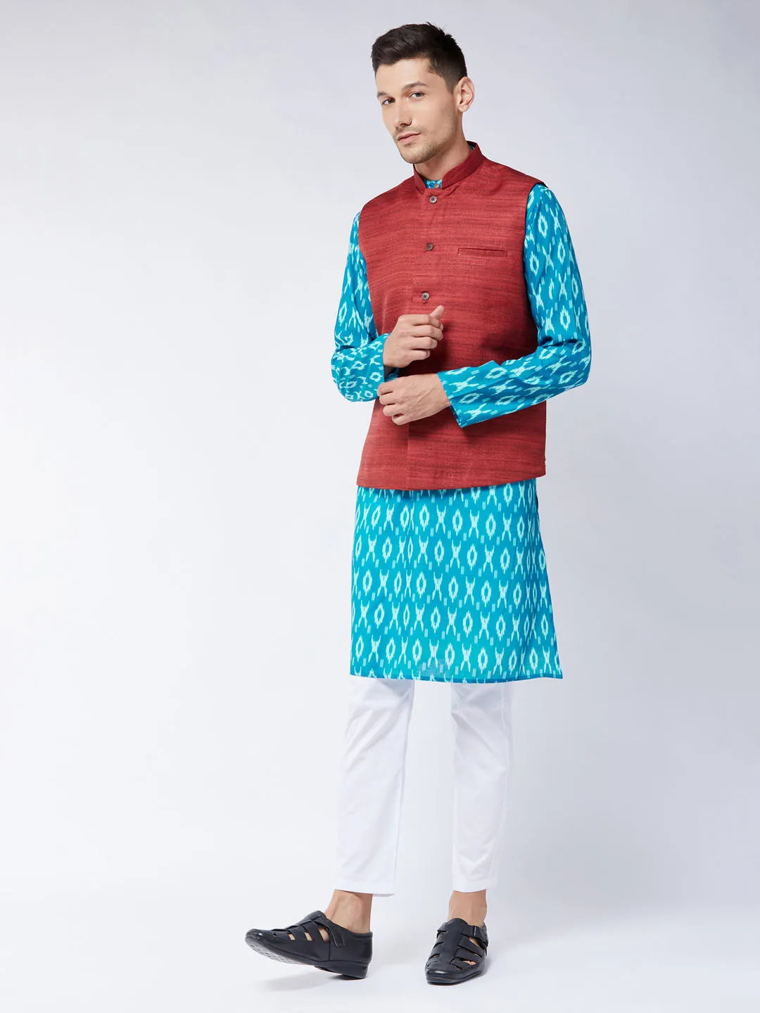 VASTRAMAY Men's Ikkat Kurta Pyjama Set