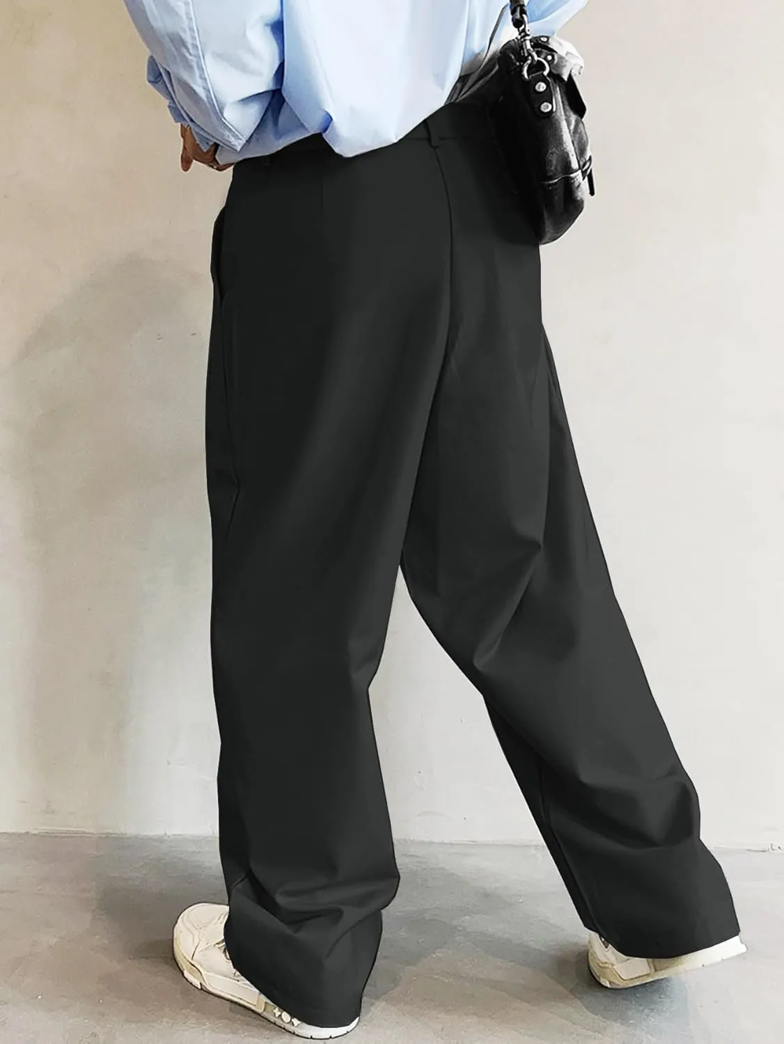Verdusa Men's Casual Loose Wide Leg Pants Lightweight Trousers with Slant Pockets