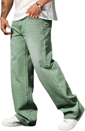 Verdusa Men's High Waist Loose Jeans Baggy Straight Leg Denim Pants Trousers