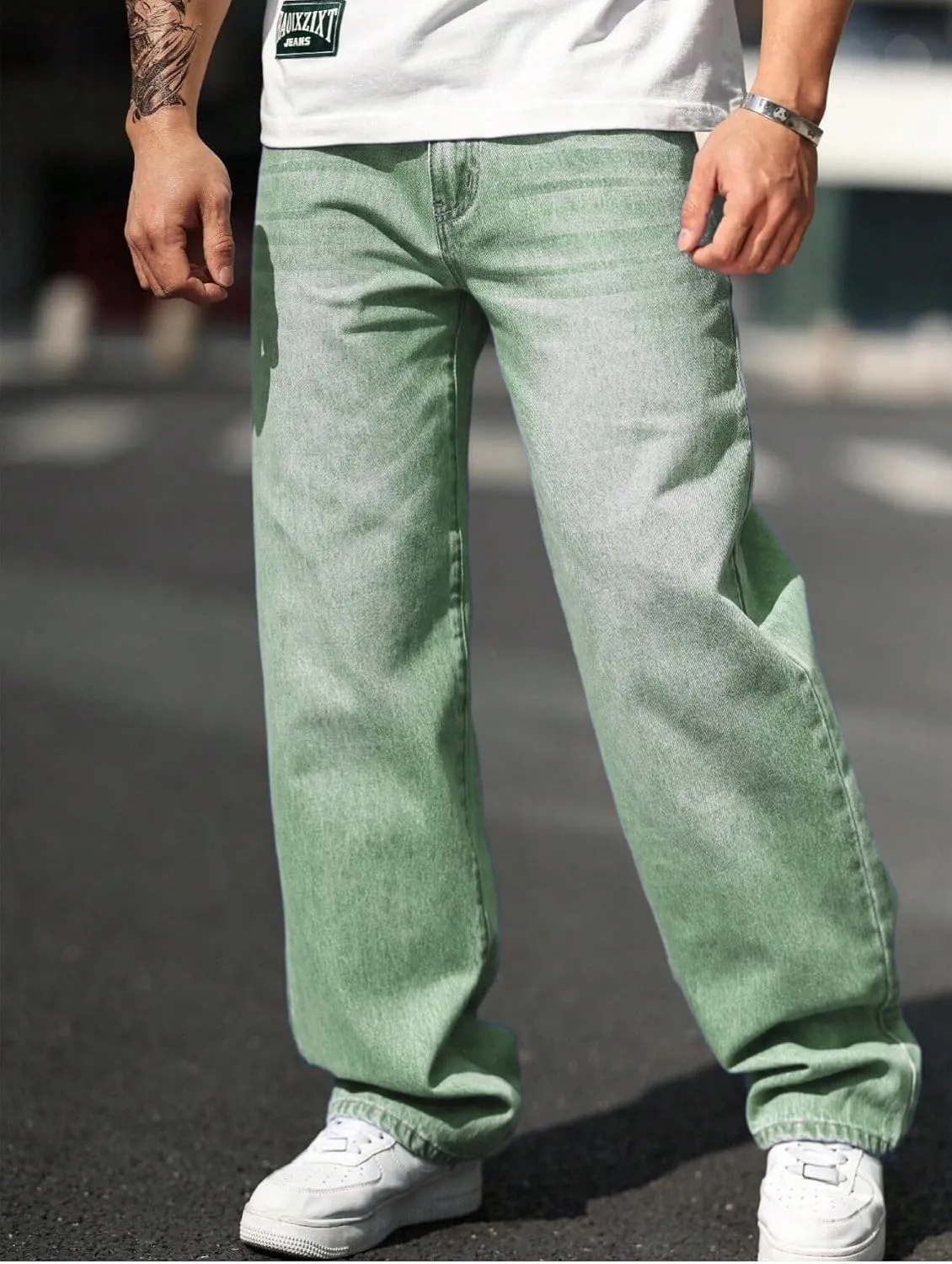 Verdusa Men's High Waist Loose Jeans Baggy Straight Leg Denim Pants Trousers
