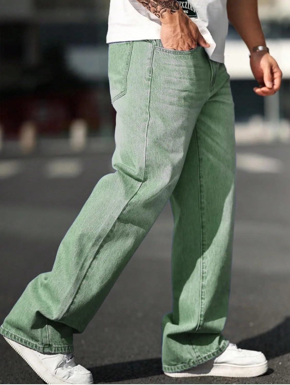 Verdusa Men's High Waist Loose Jeans Baggy Straight Leg Denim Pants Trousers