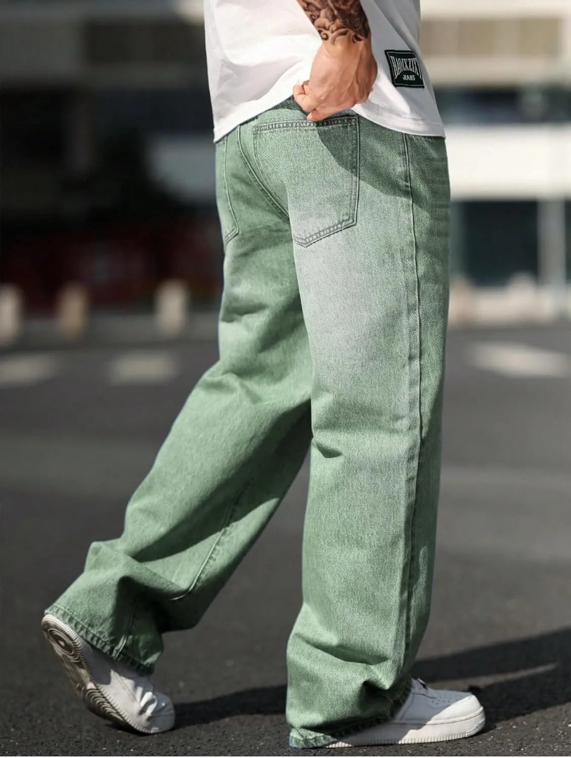 Verdusa Men's High Waist Loose Jeans Baggy Straight Leg Denim Pants Trousers