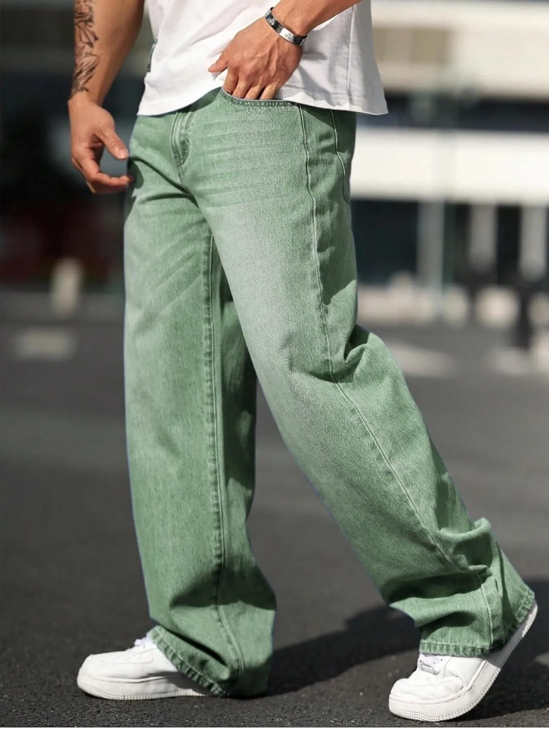 Verdusa Men's High Waist Loose Jeans Baggy Straight Leg Denim Pants Trousers