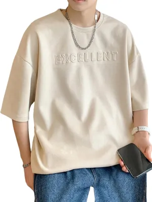 Verdusa Men's Letter Embossed Drop Shoulder T Shirt Half Sleeve Oversized Tee Top