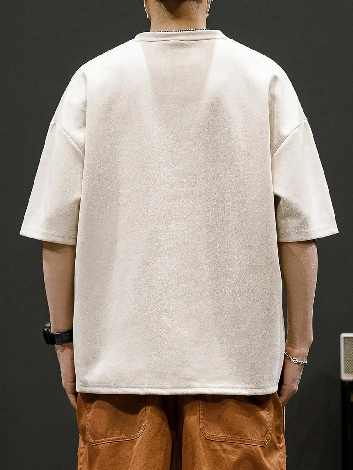 Verdusa Men's Letter Embossed Drop Shoulder T Shirt Half Sleeve Oversized Tee Top