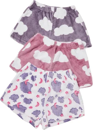 Verdusa Women's 3 Pieces Fuzzy Pajama Cartoon Graphic Flannel Sleep Shorts Pj Lounge Bottoms