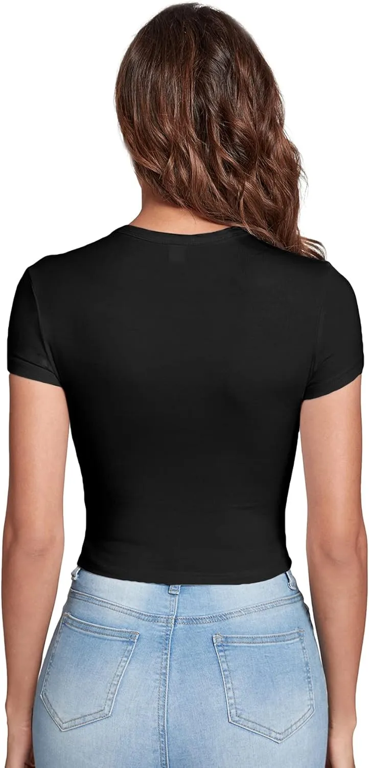 Verdusa Women's Casual Basic Cap Sleeve Slim Fitted Round Neck Crop Tee Top
