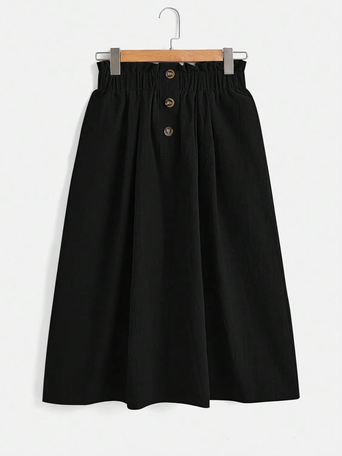 Verdusa Women's Elastic Waist Pocket Side A Line Midi Swing Flared Skirt