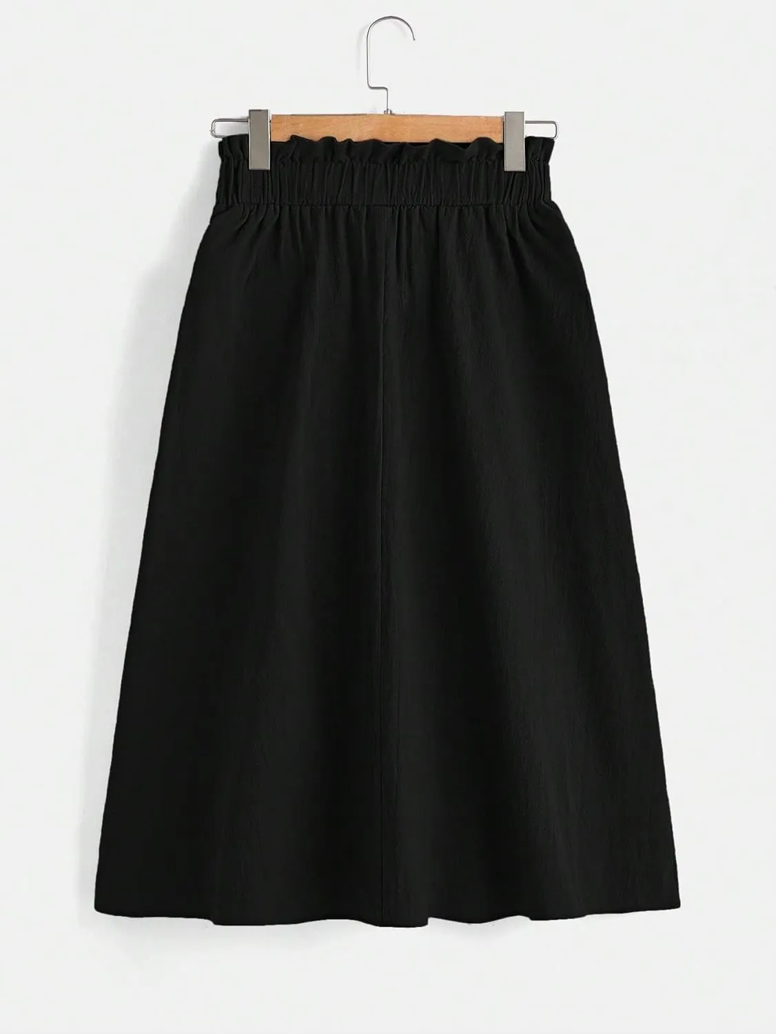 Verdusa Women's Elastic Waist Pocket Side A Line Midi Swing Flared Skirt