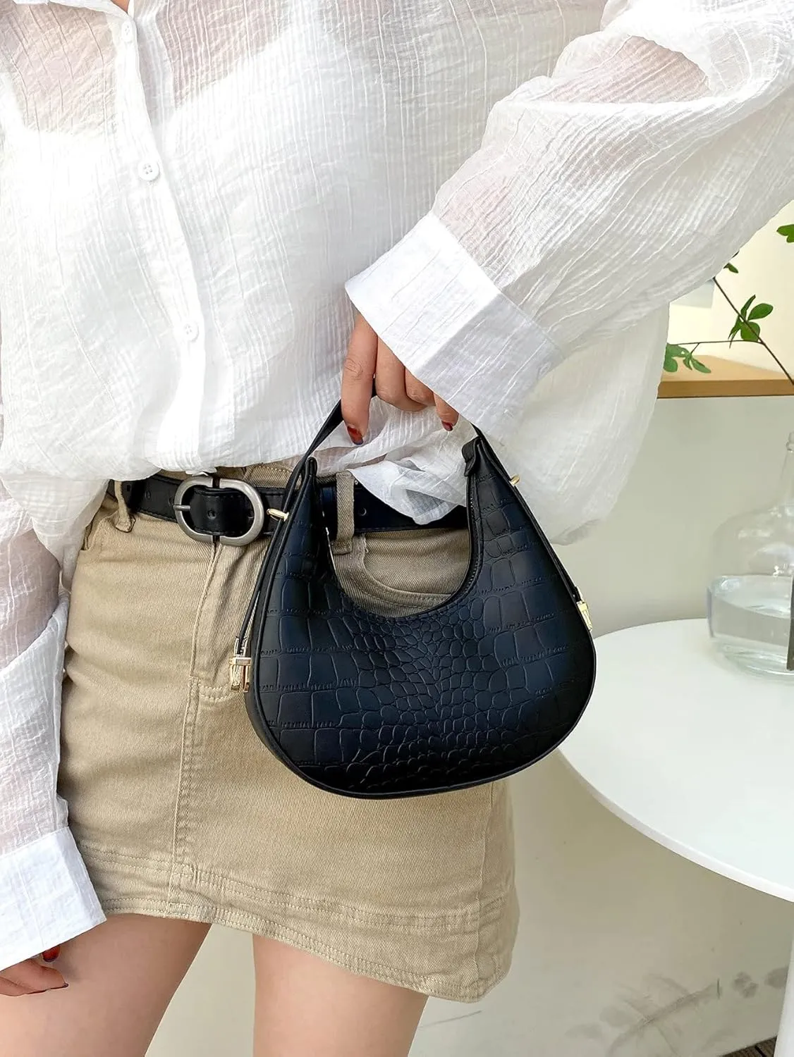 Verdusa Women's Metallic PU Leather Handbag Top Handle Hobo Purse Shoulder Bags