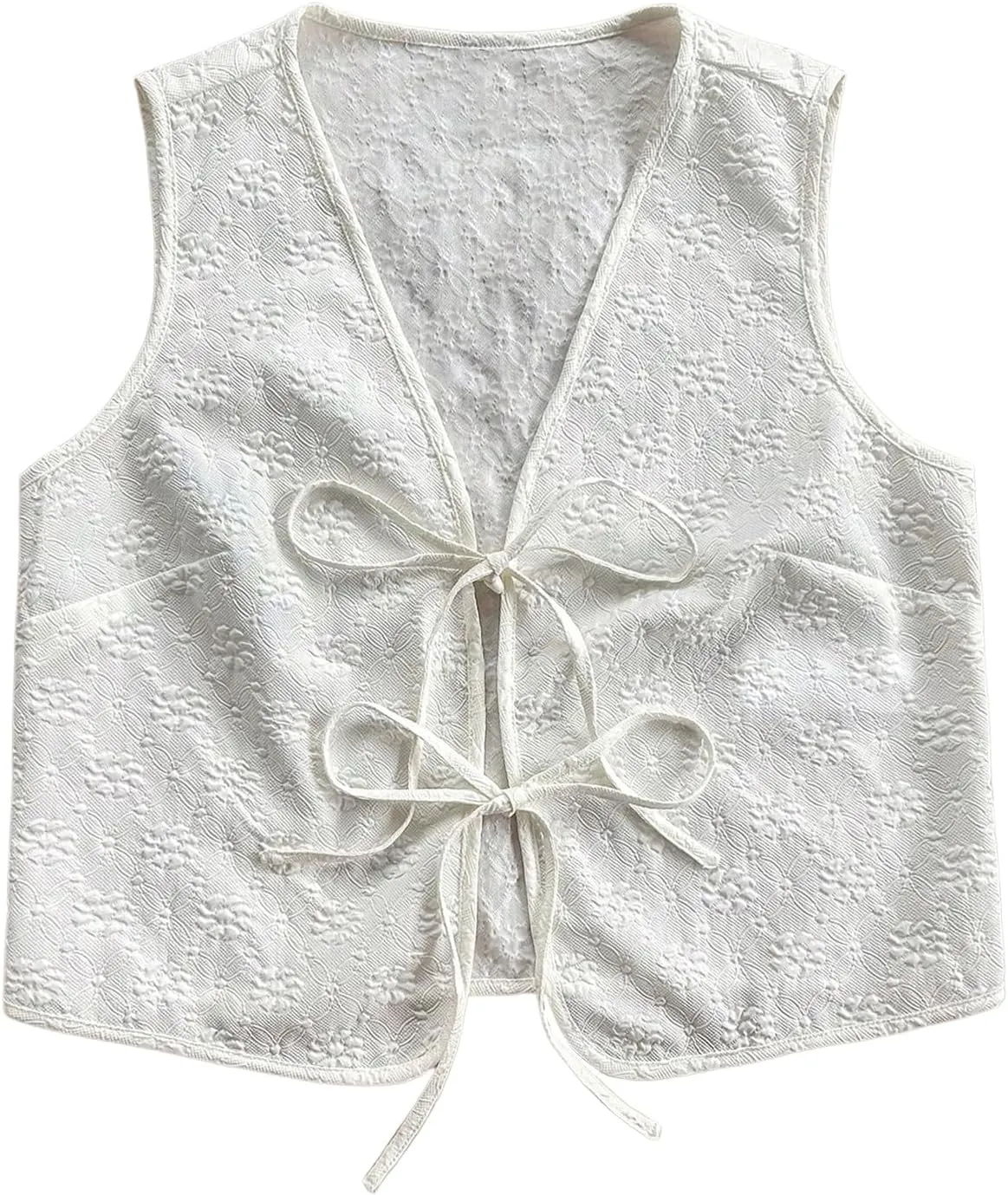 Verdusa Women's Vintage Floral Print Bow Tie Cowgirl Vest V Neck Sleeveless Jacket Outerwear