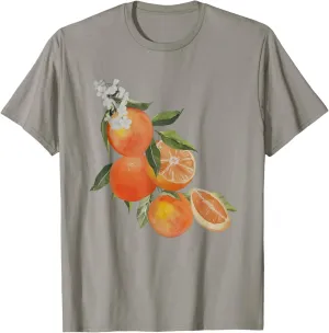 Vintage Flowers Orange Foodie Graphic Aesthetic Fruit T-Shirt