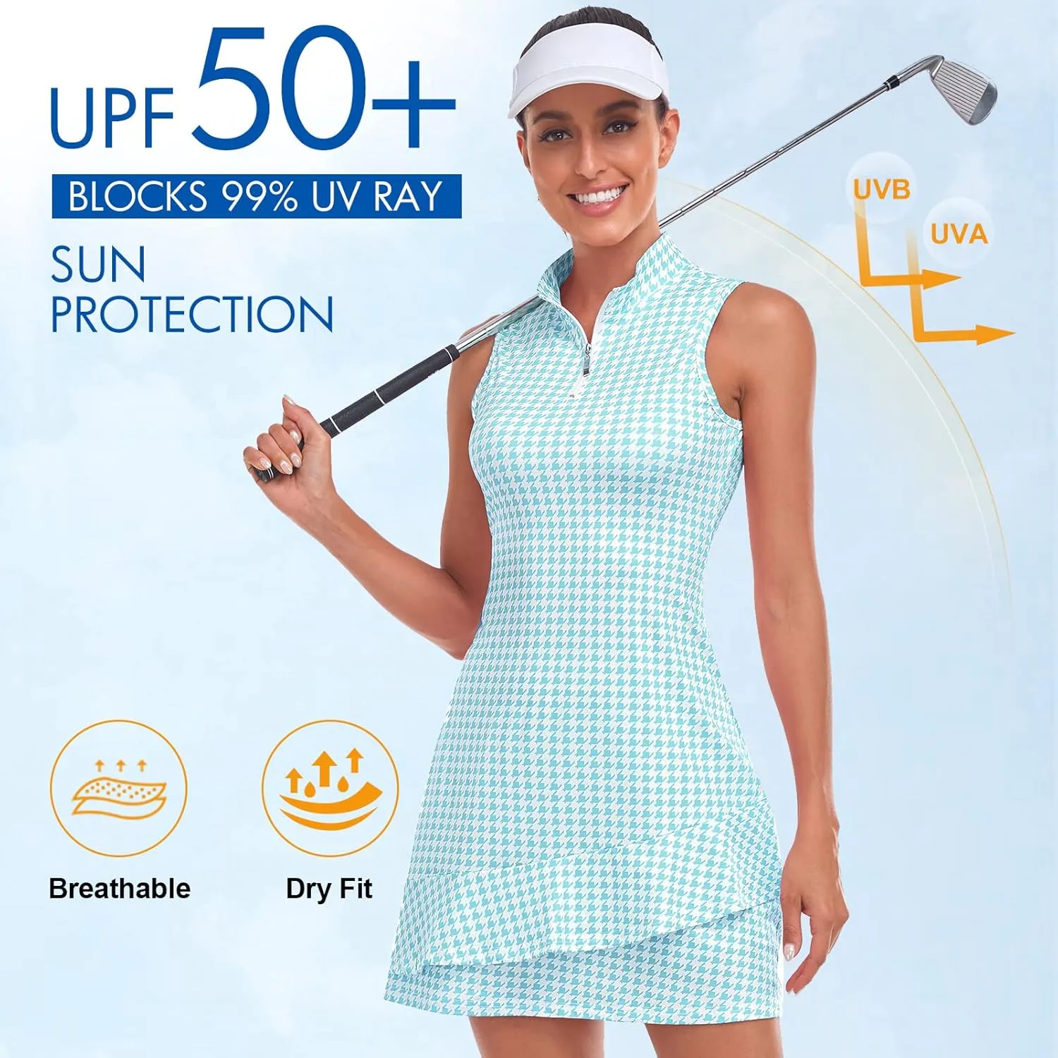 Viracy Tennis Dress for Women Sleeveless Golf Dresses with Shorts and Pockets Ruffle Zip Up Stand Collar Golf Outfits