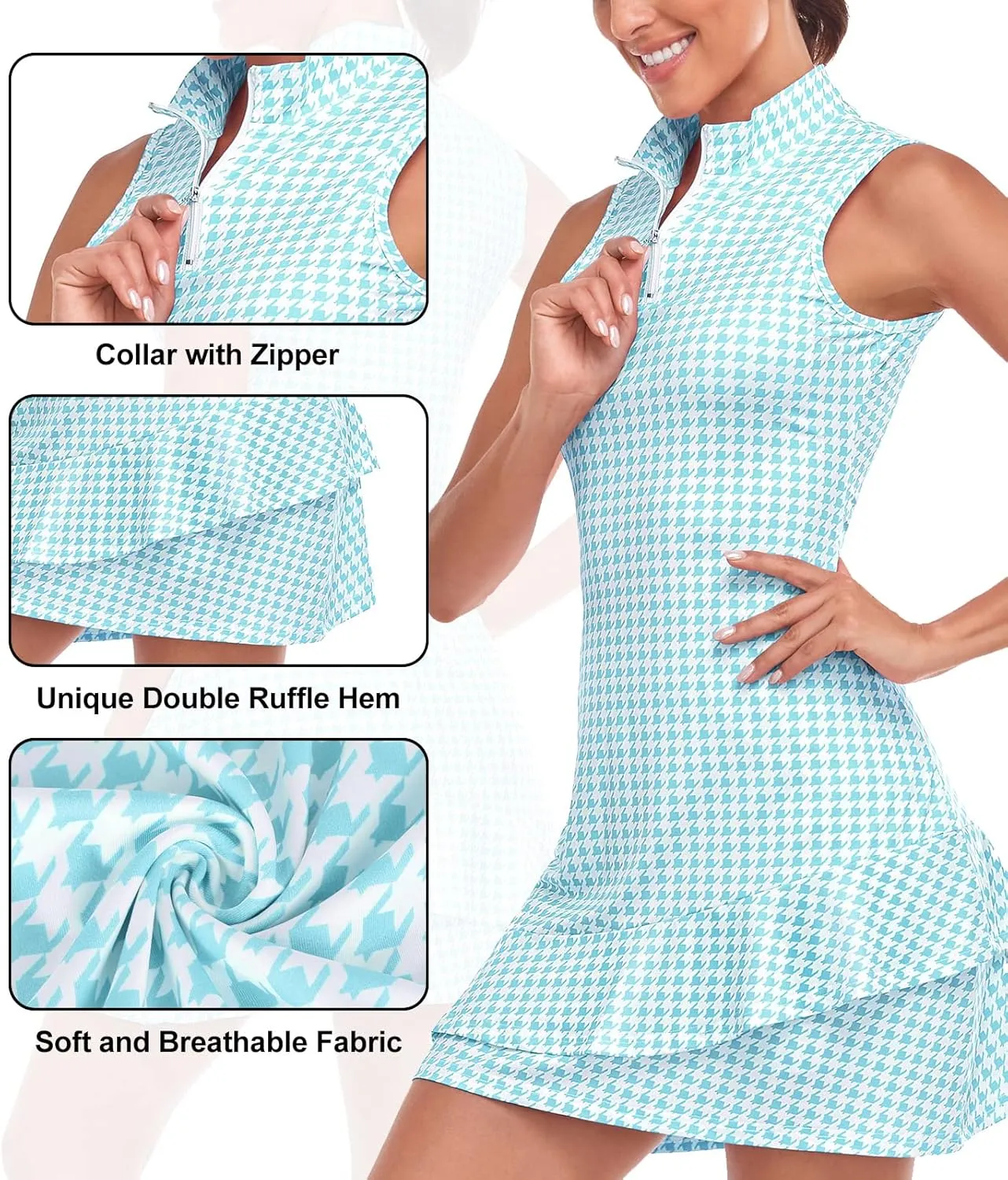 Viracy Tennis Dress for Women Sleeveless Golf Dresses with Shorts and Pockets Ruffle Zip Up Stand Collar Golf Outfits