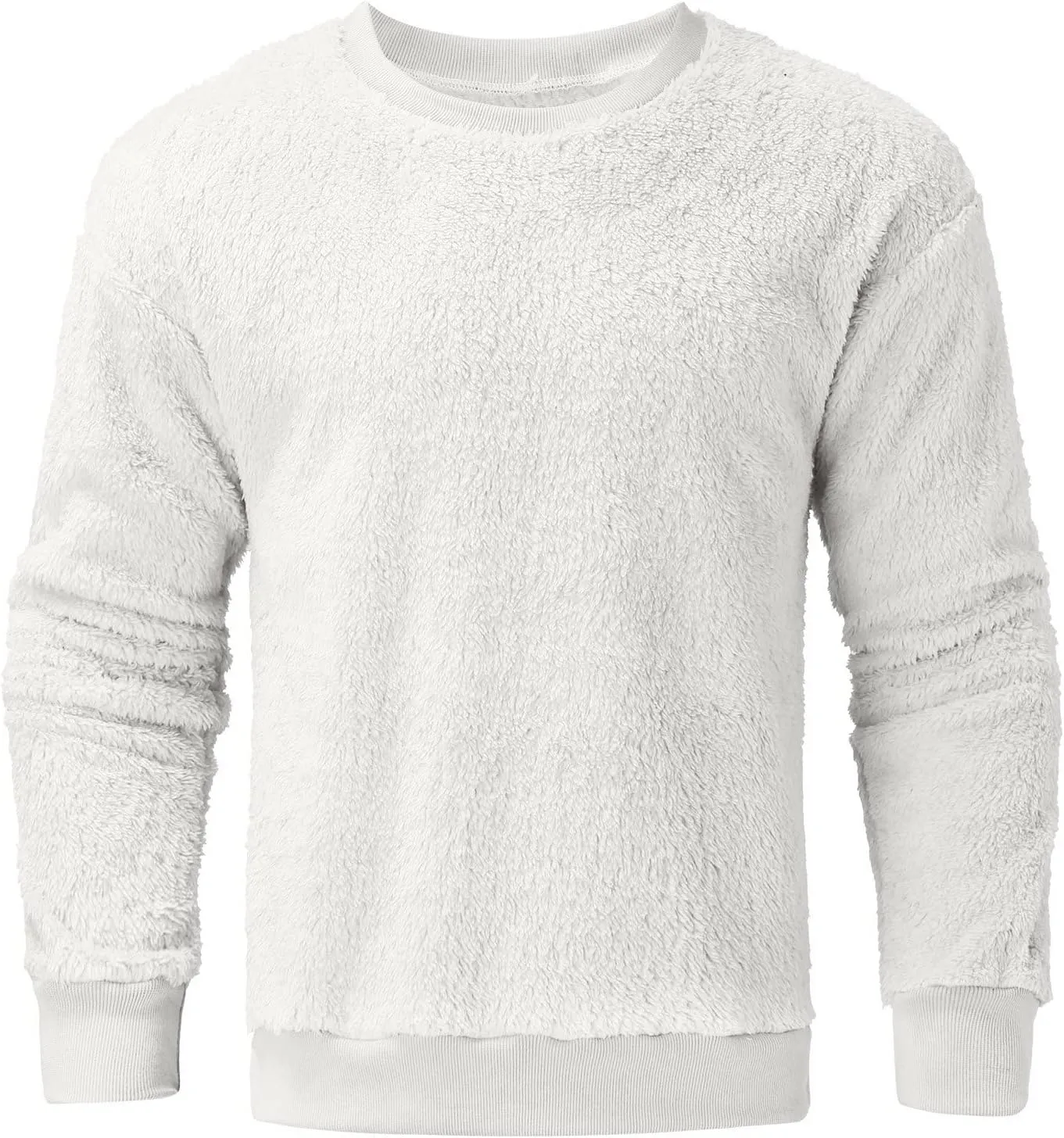 Warm Fuzzy Sweatshirts for Men Winter Sherpa Fleece Crewneck Pullover Sweatshirt Casual Plus Size Solid Color Top