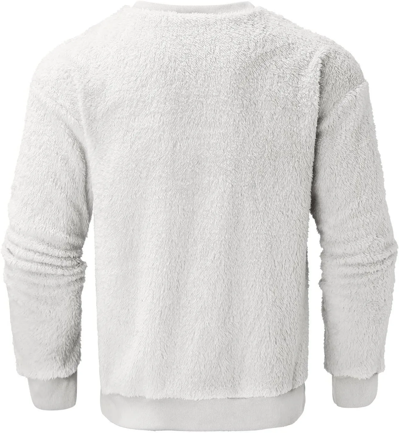 Warm Fuzzy Sweatshirts for Men Winter Sherpa Fleece Crewneck Pullover Sweatshirt Casual Plus Size Solid Color Top