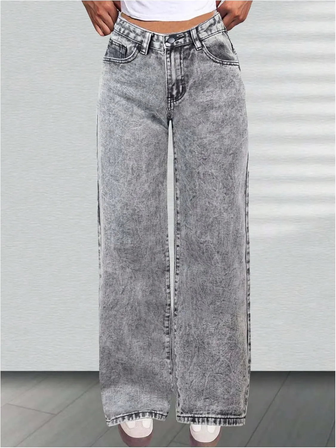 WDIRARA Girl's Bowknot Embroidery Wide Leg Jeans Y2k Baggy Denim Pants