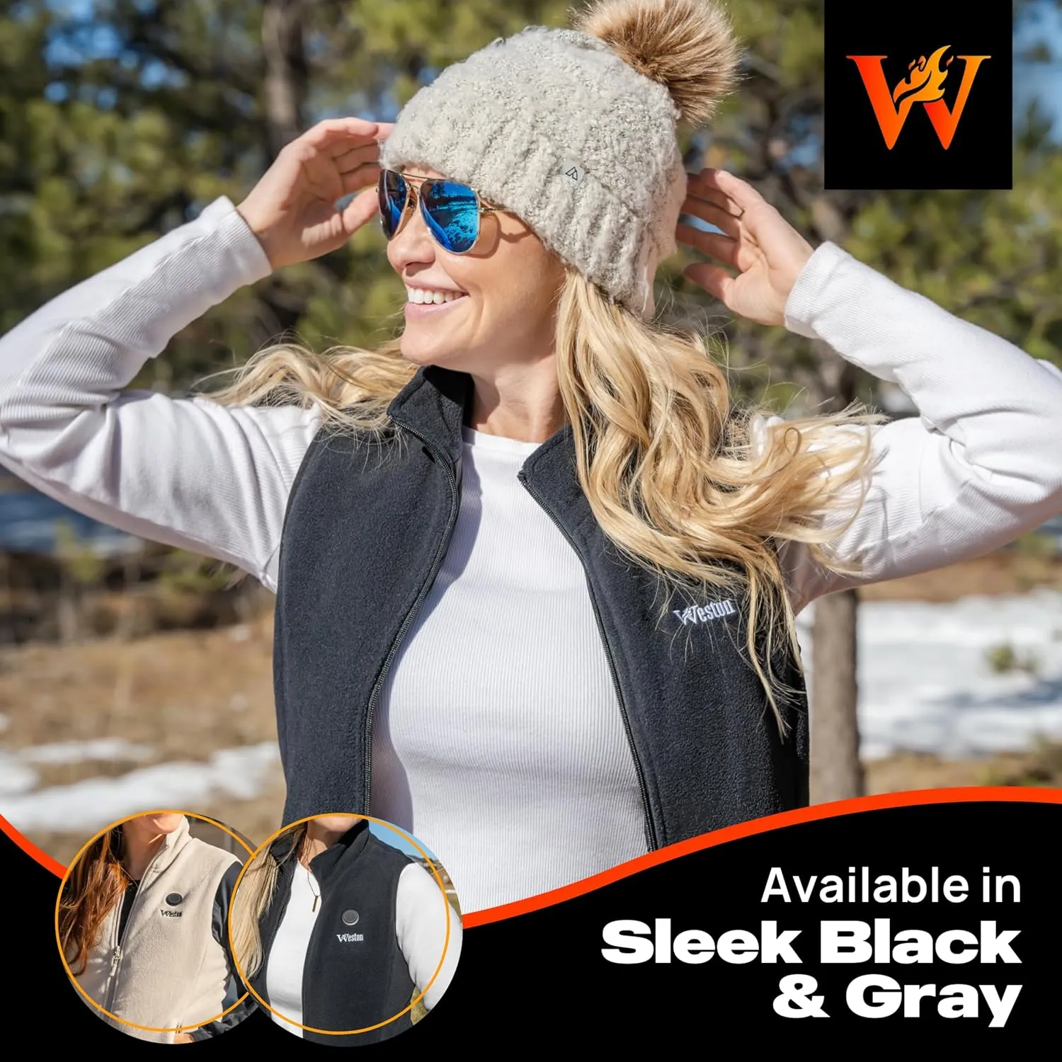 WESTON Womens Heated Fleece Vest, 4 Heating Zones, 7.4V, 4800 mAH Rechargeable Battery, Machine-Washable Womens Fleece Vest