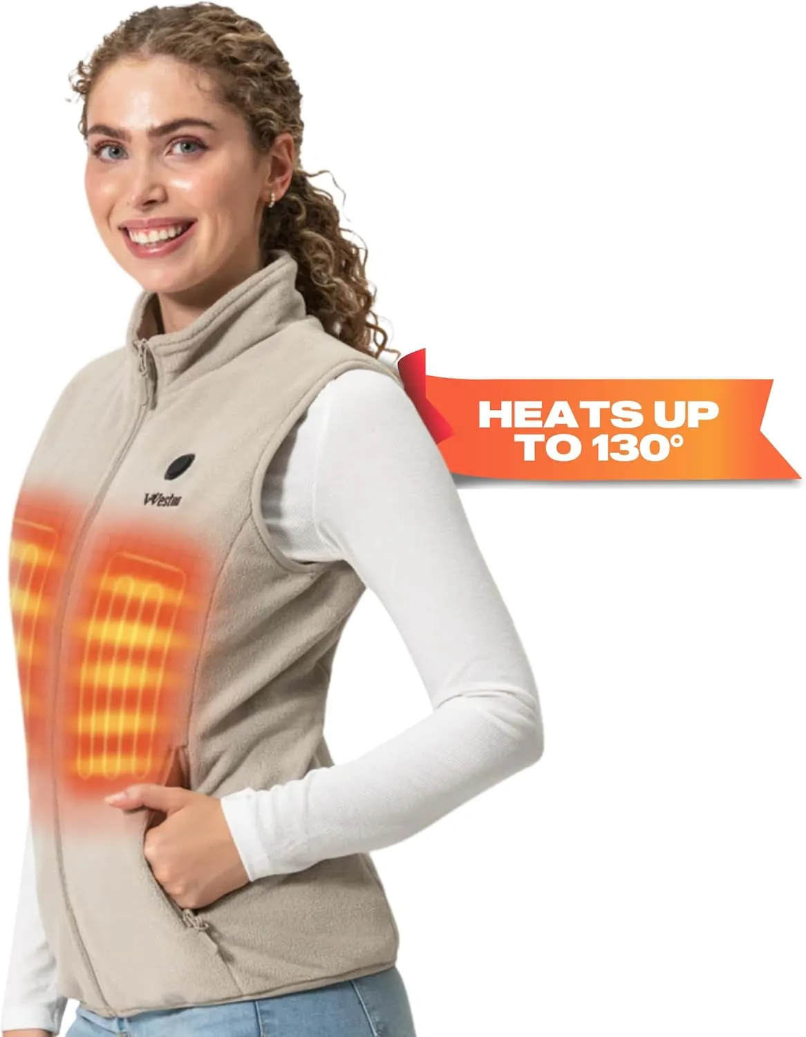 WESTON Womens Heated Fleece Vest, 4 Heating Zones, 7.4V, 4800 mAH Rechargeable Battery, Machine-Washable Womens Fleece Vest