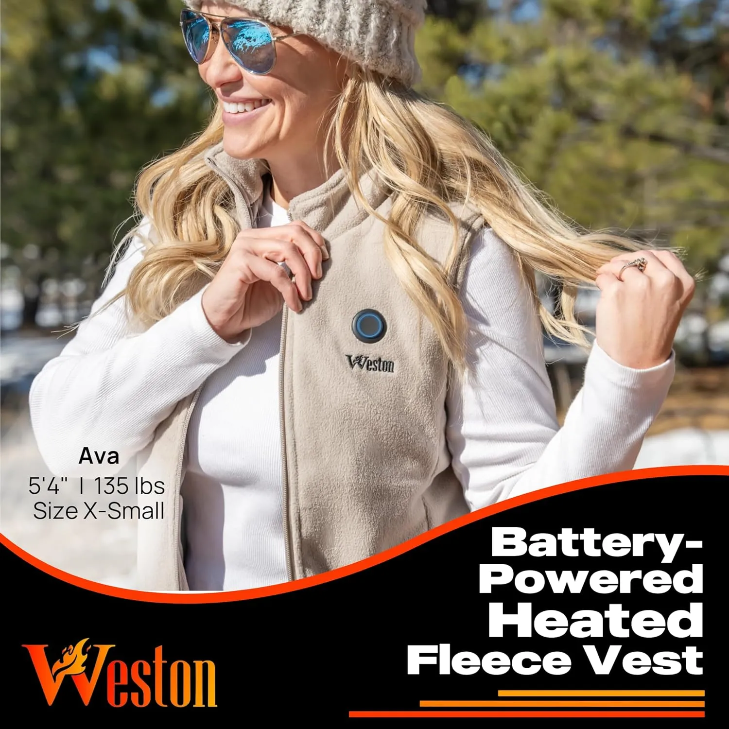 WESTON Womens Heated Fleece Vest, 4 Heating Zones, 7.4V, 4800 mAH Rechargeable Battery, Machine-Washable Womens Fleece Vest