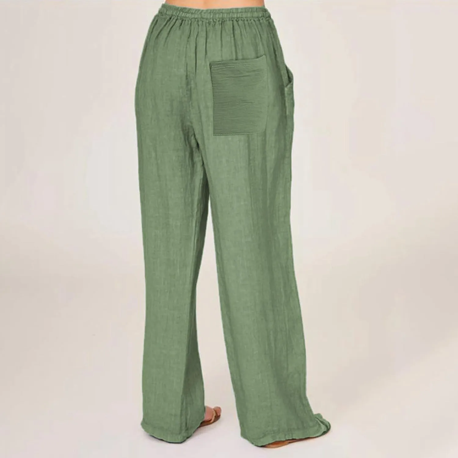 Wide Leg Linen Pants Women Loose Fit High Waist Summer Cotton Linen Pant with Pocket Drawstring Casual Lounge Trousers
