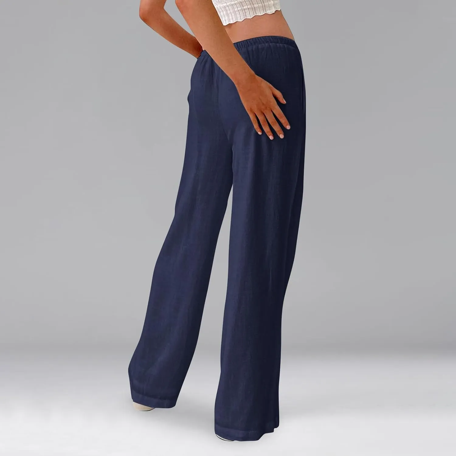Wide Leg Pants for Women Cotton Linen High Waisted Summer Dressy Pants Casual Button Flowy Pockets Solid Outfits Baggy