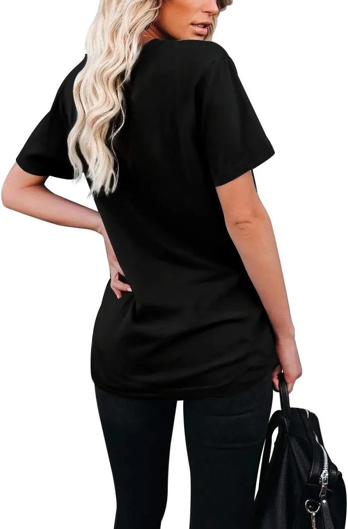 WIHOLL Women Summer T Shirts Short Sleeve Rounded V Neck Pocket Tee Tops