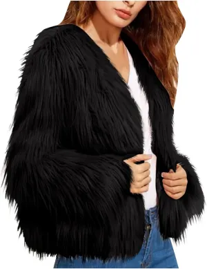 Winter Jackets for Women Open Front Faux Fur Coat Womens Fringe Jacket Fluffy Cardigan Long Sleeve Outwear Shaggy Jacket