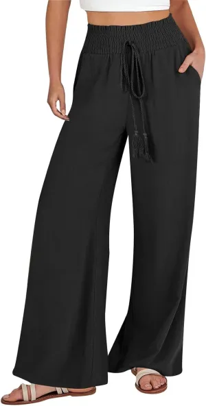 Women Cotton Linen Summer Floral Pant Trousers Elastic Waist Baggy Stretchy Slim Fit Trousers Trendy