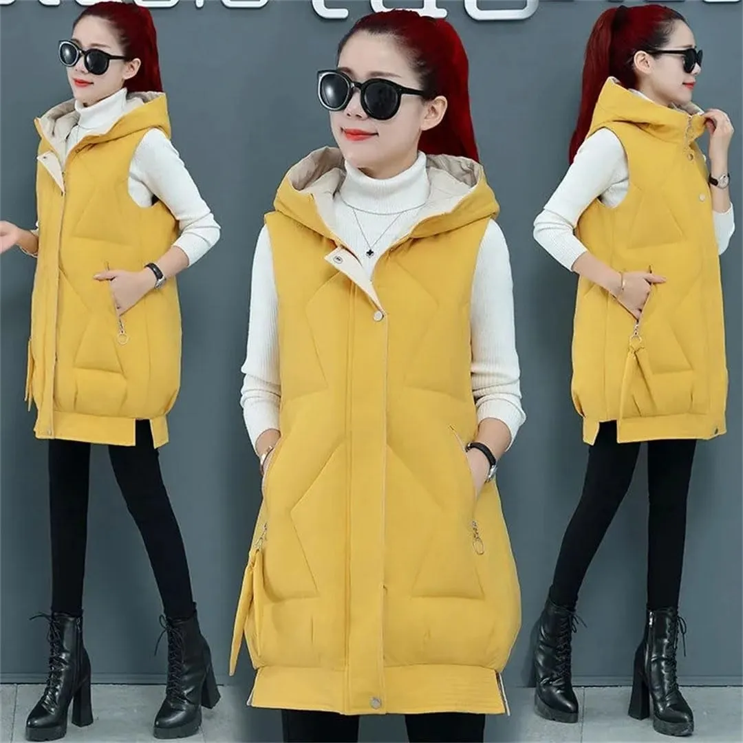 Women Cotton Vests Winter Hooded Waistcoat Korean Loose Down Cotton Coats Thicken Warm Padded Jacket Sleeveless Vests