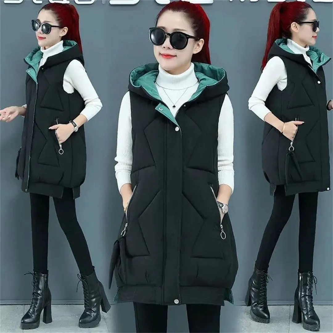 Women Cotton Vests Winter Hooded Waistcoat Korean Loose Down Cotton Coats Thicken Warm Padded Jacket Sleeveless Vests
