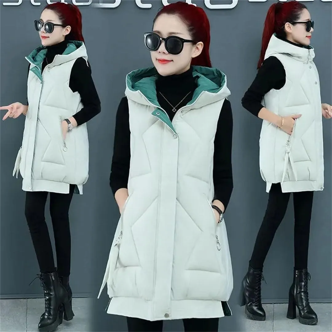 Women Cotton Vests Winter Hooded Waistcoat Korean Loose Down Cotton Coats Thicken Warm Padded Jacket Sleeveless Vests