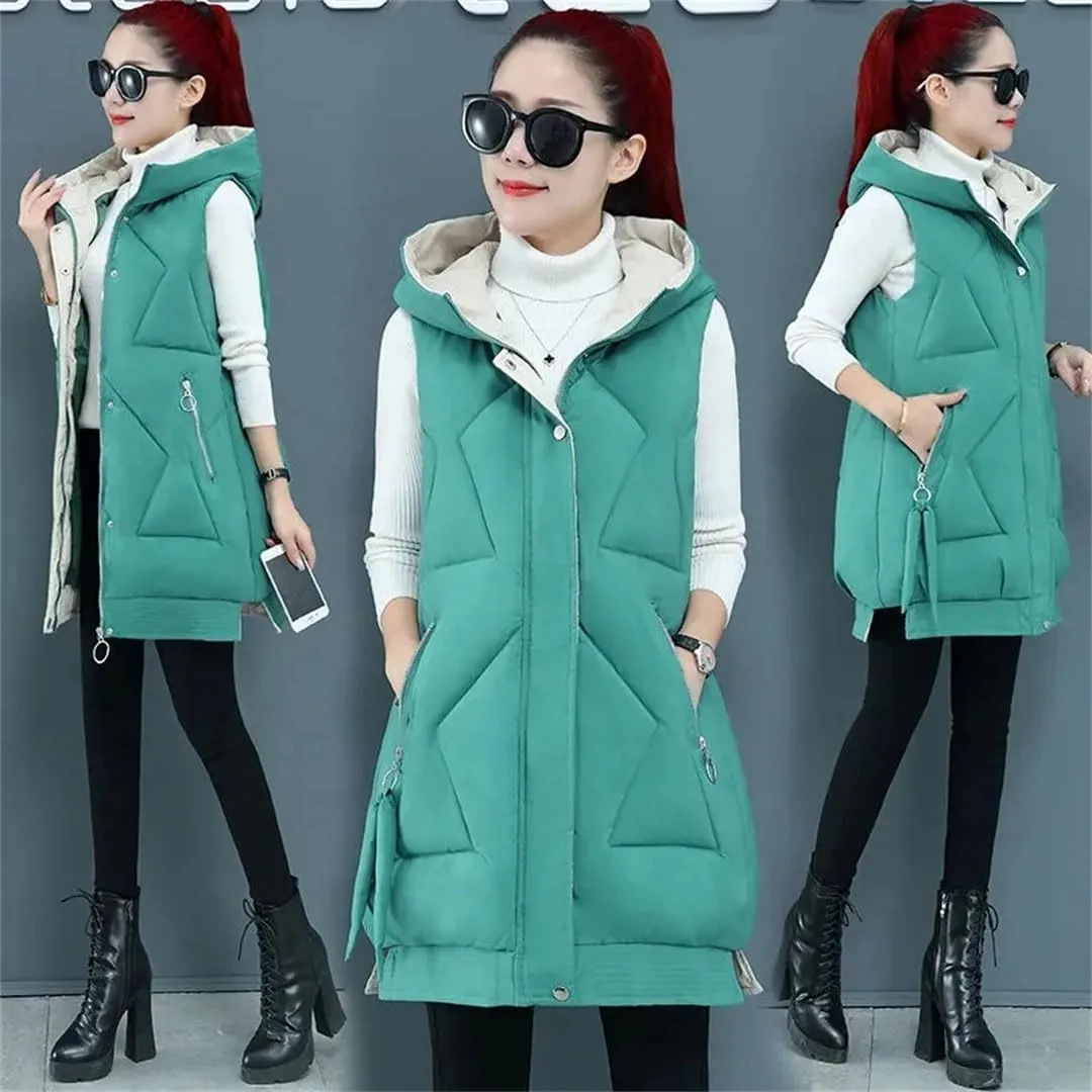 Women Cotton Vests Winter Hooded Waistcoat Korean Loose Down Cotton Coats Thicken Warm Padded Jacket Sleeveless Vests