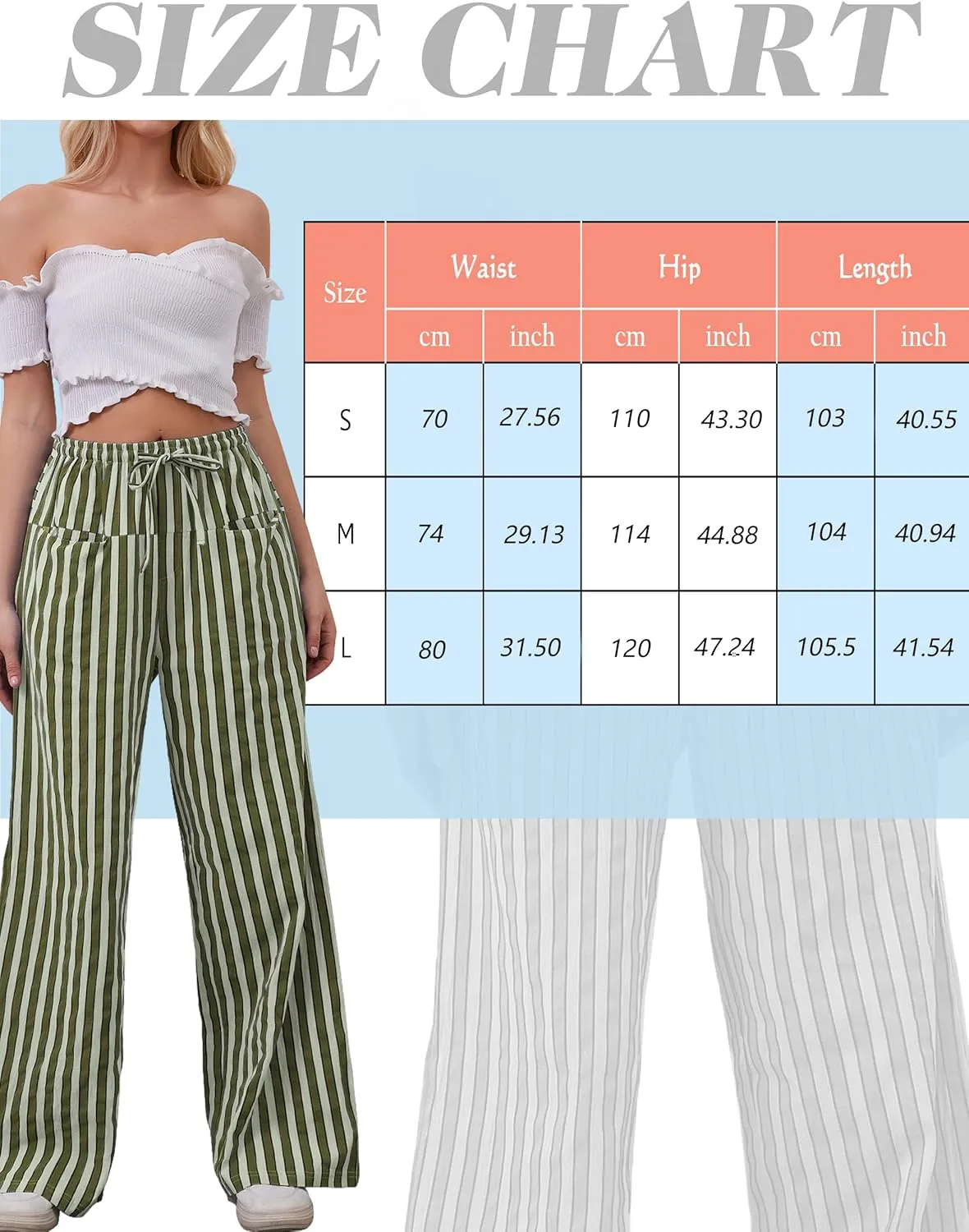 Women Drawstring Stripe Wide Leg Casual Trousers Striped Low Rise Casual Loose Lounge Pants with Pockets