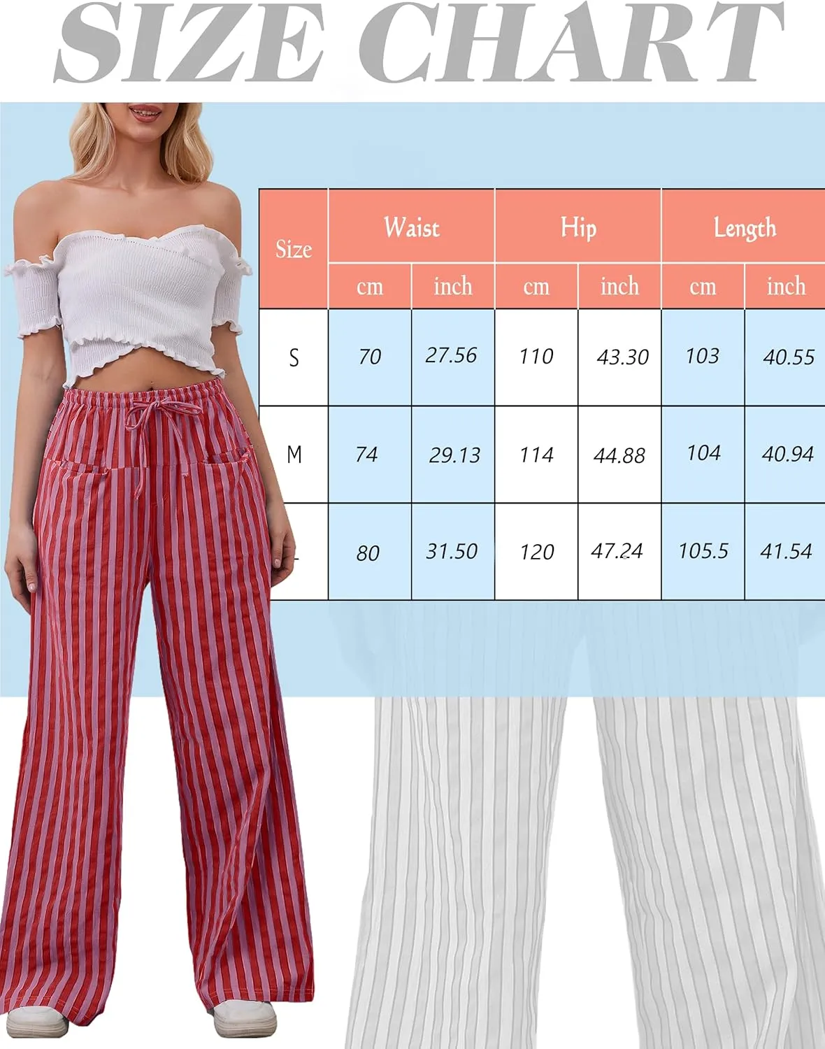 Women Drawstring Stripe Wide Leg Casual Trousers Striped Low Rise Casual Loose Lounge Pants with Pockets