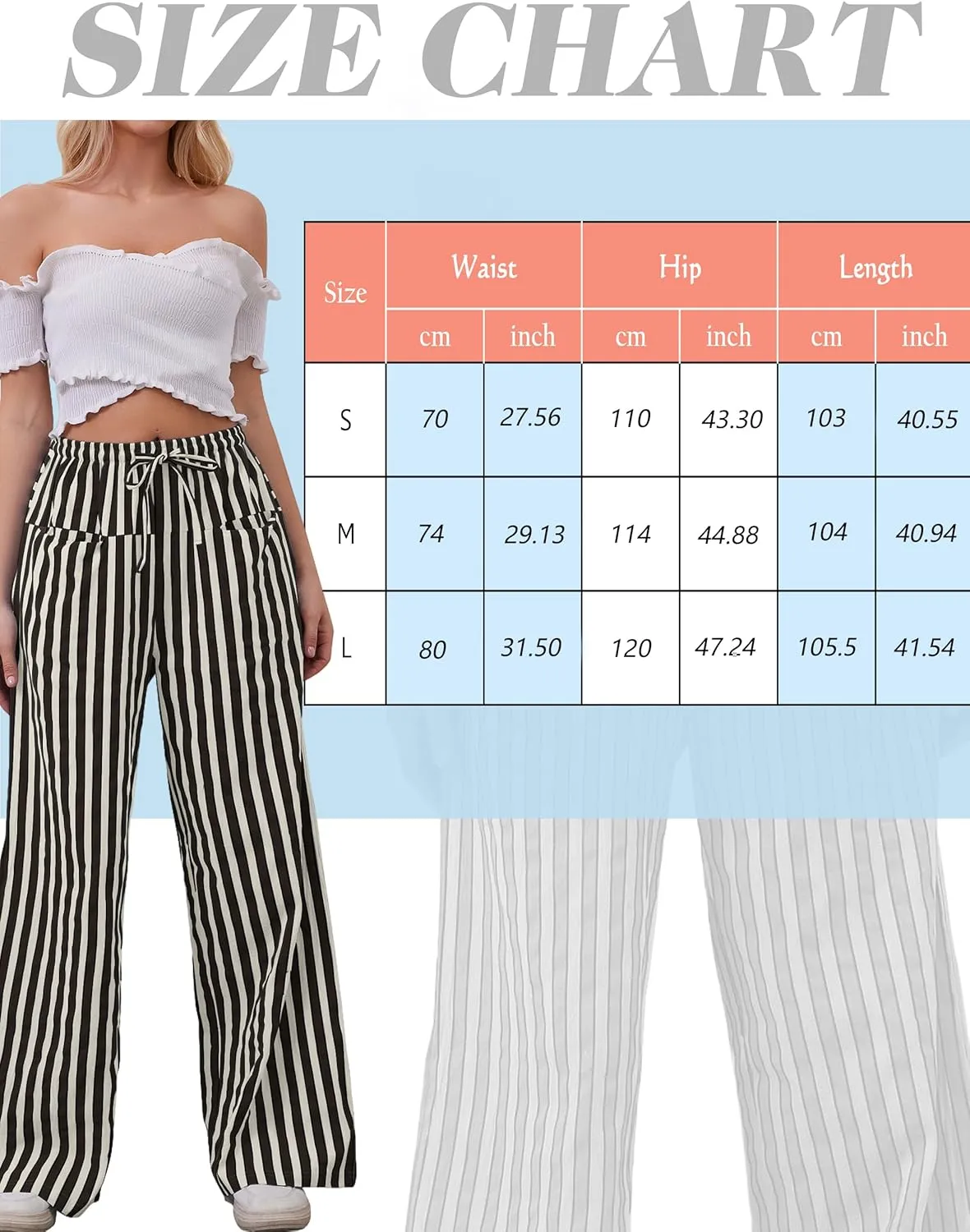 Women Drawstring Stripe Wide Leg Casual Trousers Striped Low Rise Casual Loose Lounge Pants with Pockets