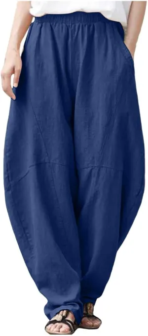 Women Fashion Solid Pocket Casual Loose Pants Spliced High Waist Trousers Wide Leg Pants for Women High Waist