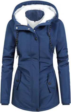 Women Faux Fur Hooded Parka Coats Winter Fleece Sherpa Lined Mid Length Jacket Winter Outwear Windproof Warm Jackets