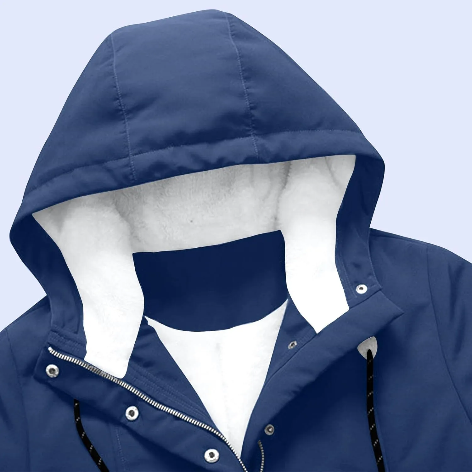 Women Faux Fur Hooded Parka Coats Winter Fleece Sherpa Lined Mid Length Jacket Winter Outwear Windproof Warm Jackets