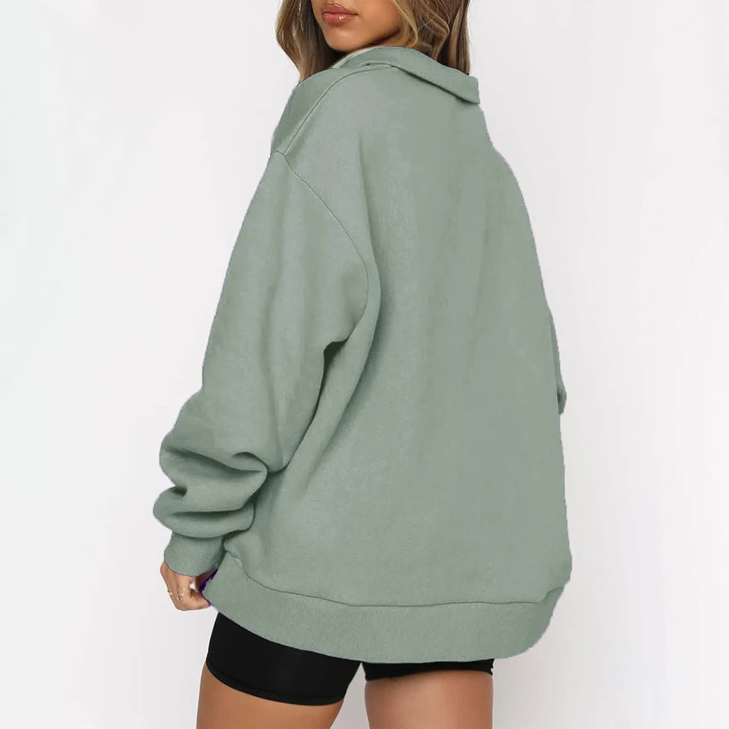 Women Half Zip Oversized Sweatshirts Long Sleeve Solid Color Hoodie Lightweight Drop Shoulder Fleece Pullover Tops