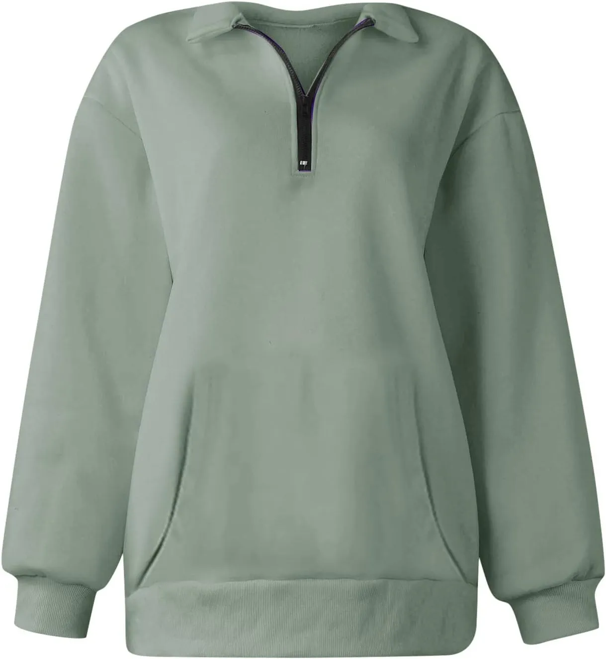 Women Half Zip Oversized Sweatshirts Long Sleeve Solid Color Hoodie Lightweight Drop Shoulder Fleece Pullover Tops