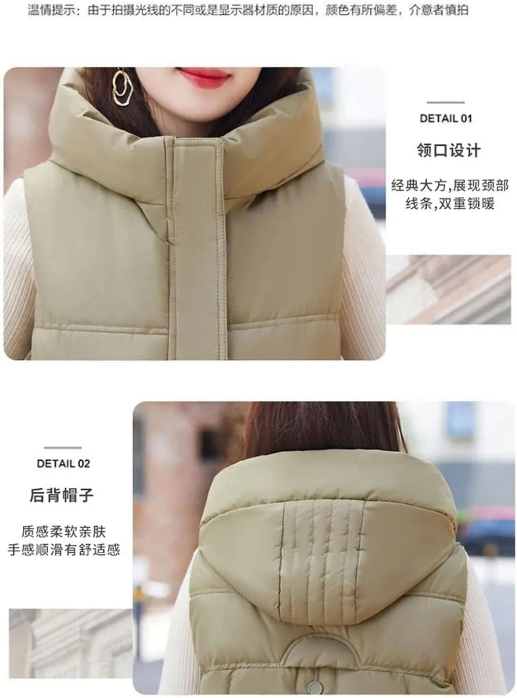 Women Korean Casual Down Cotton Vests Long Hooded Waistcoat Winter Cotton-Padded Jacket Coat Fashion Sleeveless Vests
