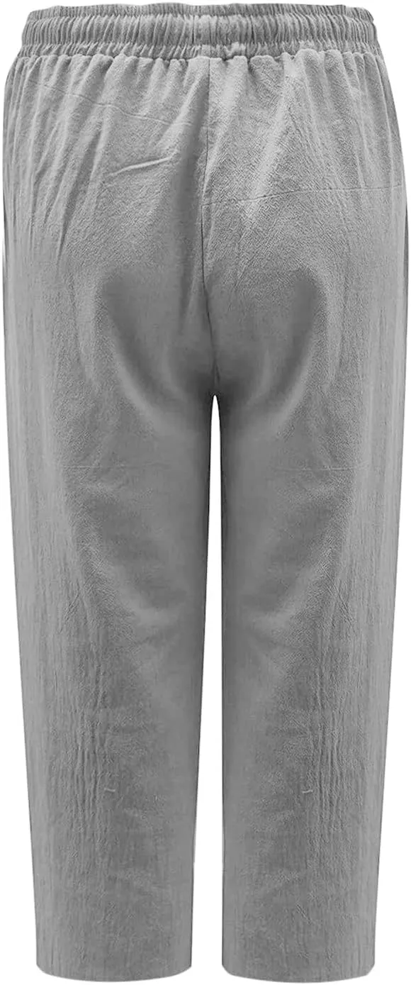 Women Linen Summer Cropped Palazzo Pants Low Waist Wide Leg Slim Fit Palazzo Lounge Pants Trendy