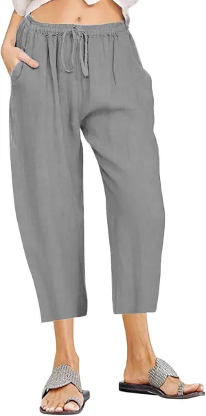 Women Linen Summer Cropped Palazzo Pants Low Waist Wide Leg Slim Fit Palazzo Lounge Pants Trendy