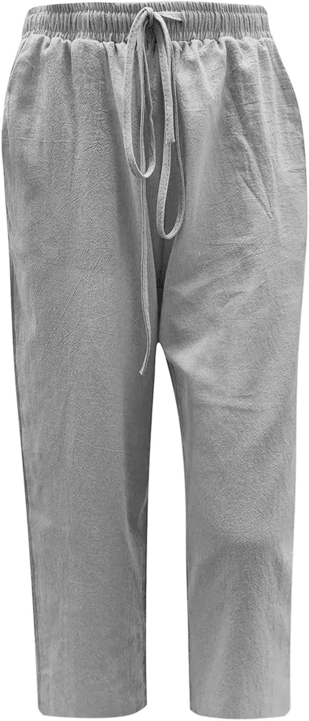 Women Linen Summer Cropped Palazzo Pants Low Waist Wide Leg Slim Fit Palazzo Lounge Pants Trendy