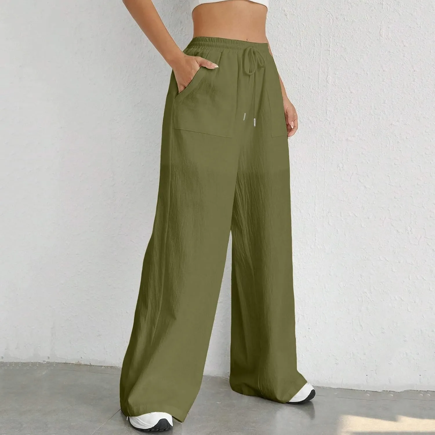 Women Linen Summer Printed Palazzo Pants Elastic Waisted Stretchy Plus Size Palazzo Pants Travel