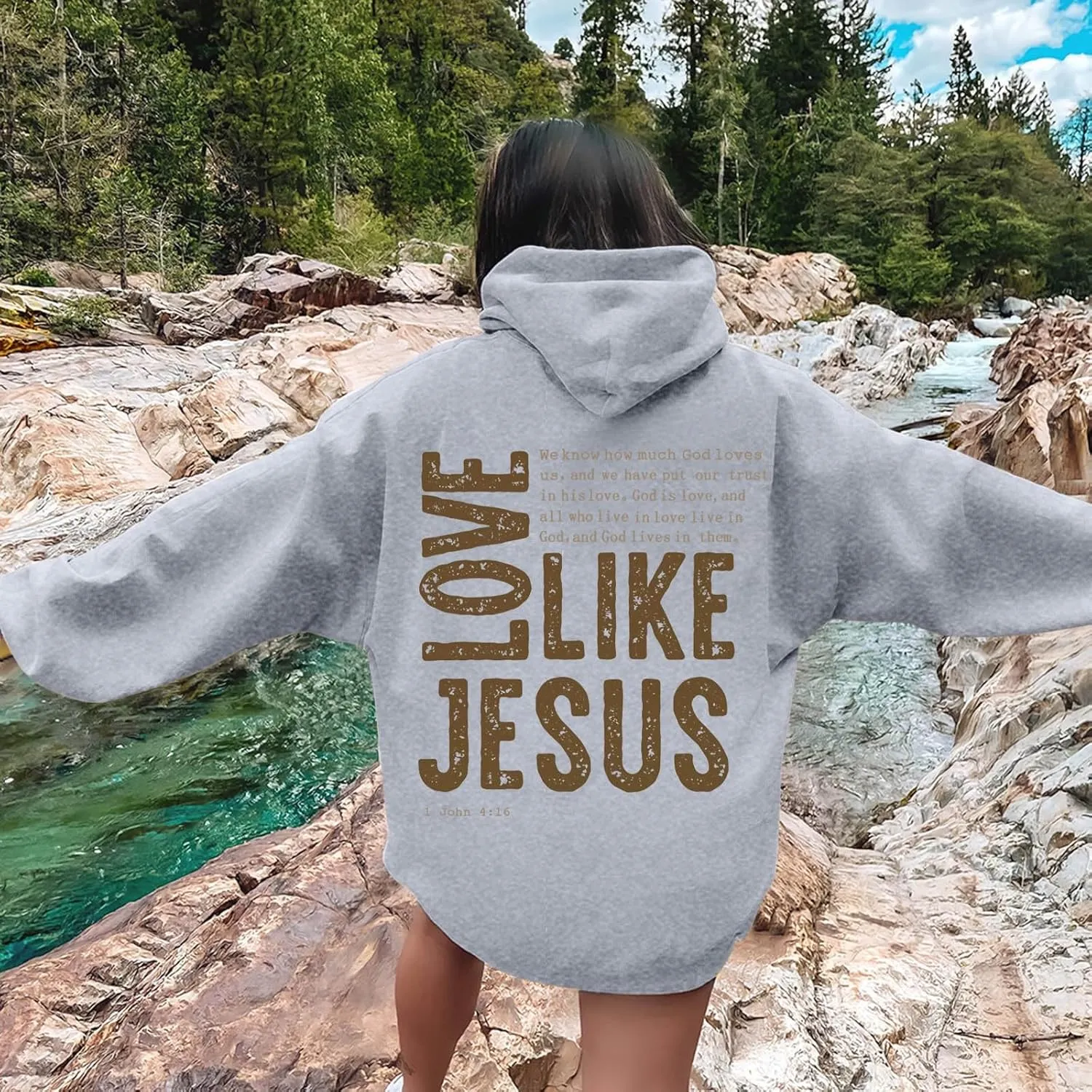Women Love Like Jesus Religious God Jesus Sweatshirts Hooded Bible Verse Oversize Comfort Inspirational Letter Cross