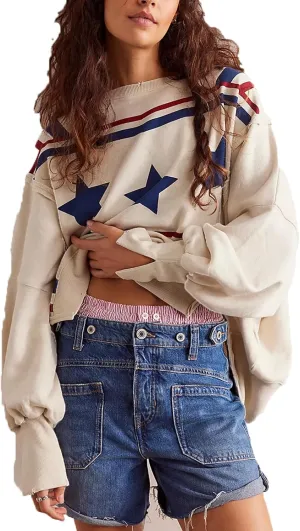 Women Oversized Graphic Sweatshirt Y2K Long Sleeve Crewneck Drop Shoulder Tee Shirt Vintage Loose Fit Pullover Tops