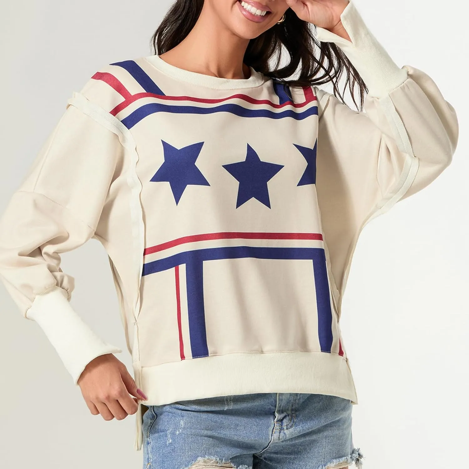 Women Oversized Graphic Sweatshirt Y2K Long Sleeve Crewneck Drop Shoulder Tee Shirt Vintage Loose Fit Pullover Tops