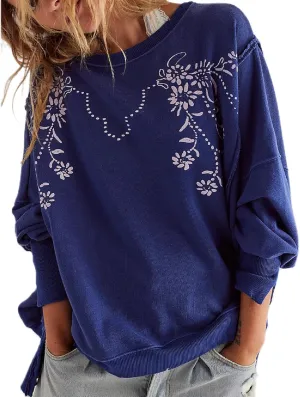Women Oversized Graphic Sweatshirt Y2K Long Sleeve Crewneck Drop Shoulder Tee Shirt Vintage Loose Fit Pullover Tops
